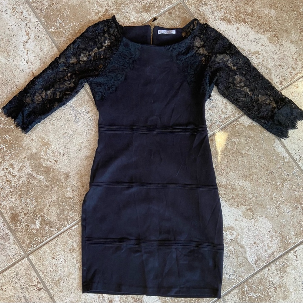 Esito Black Lace Sleeved Dress